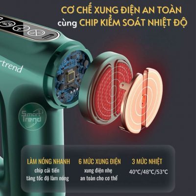 Máy massage MSCC có chip kiểm soát nhiệt độ cùng cơ chế xung điện an toàn.