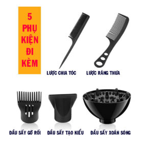 Máy Sấy Tóc Deliya 8018 2200W - 6 Chế Độ Sấy, 5 Phụ Kiện Cao Cấp, Sấy Nhanh Khô, Chính Hãng 4 5 PHU KIEN