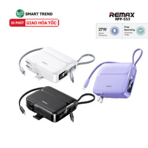 Pin Sạc Dự Phòng Remax RPP-553 20000mAh - Củ Sạc Kiêm Pin Dự Phòng 3in1, Sạc Nhanh PD 27W 10 Pin Sạc Dự Phòng Remax RPP-553 - Dung Lượng 20000mAh, Tích Hợp Cáp Sạc & Củ Sạc, Hỗ Trợ Sạc Nhanh 27W