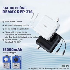Pin Sạc Dự Phòng Remax RPP-276 15000mAh - Sạc Nhanh, Tích Hợp Cáp, Sạc Trực Tiếp AC 2 rpp 276 3