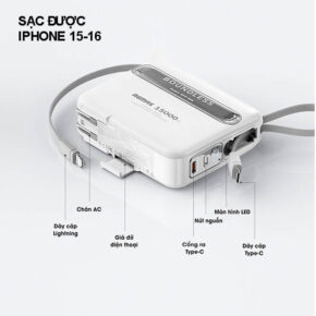 Củ Sạc Kiêm Pin Sạc Dự Phòng Remax RPP-588 15000mAh - Sạc Nhanh 45W, Tích Hợp Cáp Sạc 2 Remax RPP 588 1