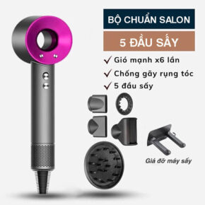 Máy Sấy Tóc Ion Âm 2 Chiều Nóng Lạnh - 5 Phụ Kiện, Công Suất 2200W, Bảo Vệ Tóc Hiệu Quả 8 Bo 5 dau
