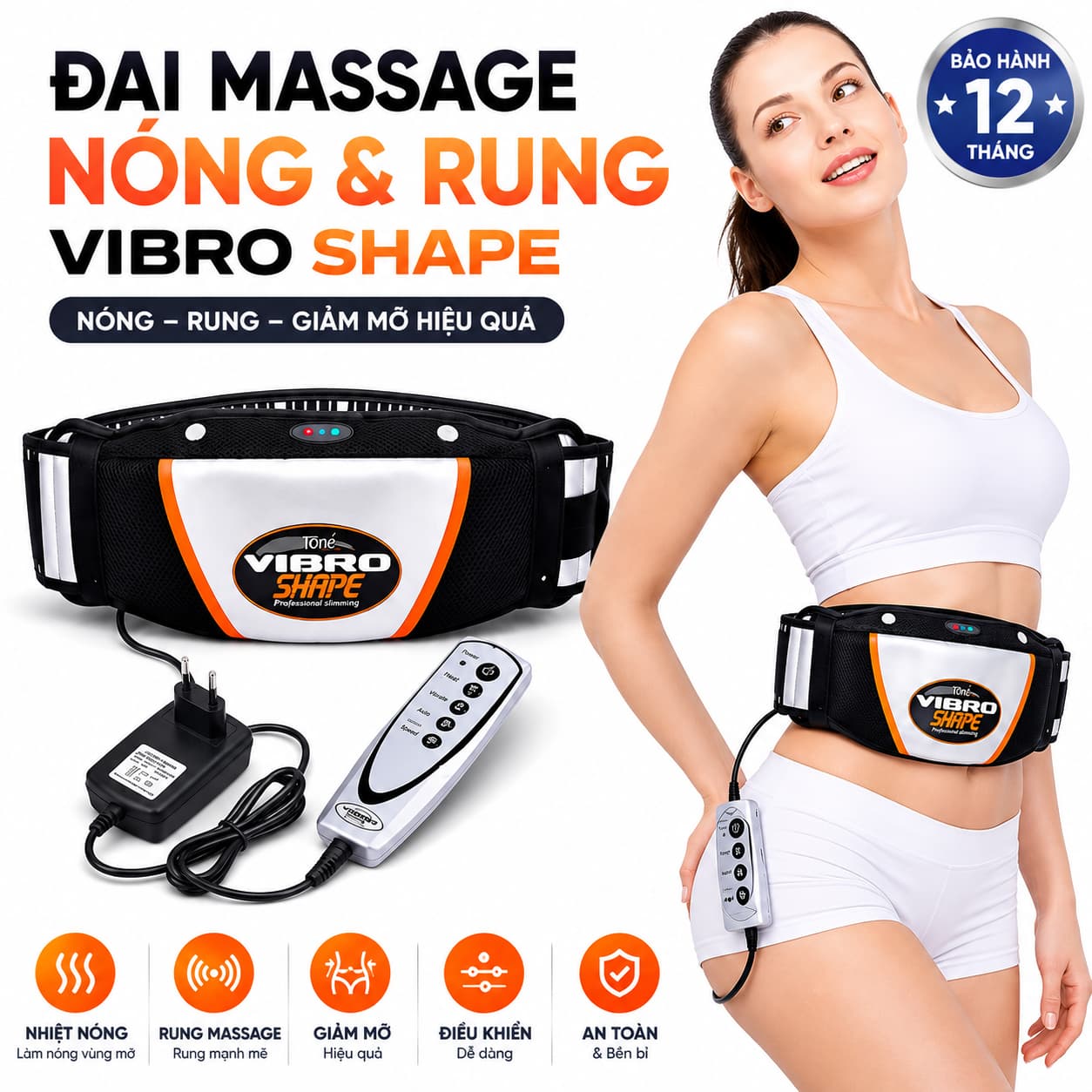 Máy Massage Bụng Vibro Shape - Đai Massage Giảm Mỡ Bụng Rung Nóng Hiệu Quả Cao Máy Massage Bụng Vibro Shape - Đai Massage Giảm Mỡ Bụng Rung Nóng Hiệu Quả Cao
