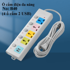 Ổ Cắm Điện Thông Minh B40 - 4 Ổ Cắm, 2 Cổng USB Sạc Nhanh, Chống Cháy Nổ, An Toàn Cao