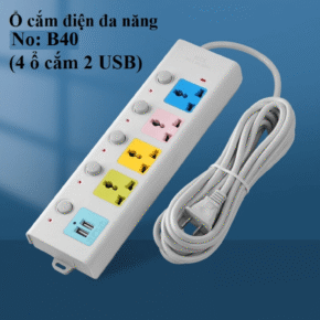 Ổ Cắm Điện Thông Minh B40 - 4 Ổ Cắm, 2 Cổng USB Sạc Nhanh, Chống Cháy Nổ, An Toàn Cao