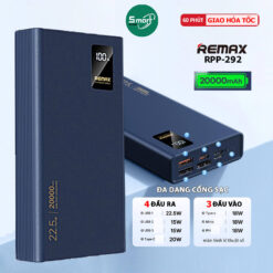 Pin Sạc Dự Phòng Remax RPP-292, 20000mAh, Nhiều Cổng Sạc 4 Vào 3 Ra, Sạc Nhanh PD+QC 20W+22.5W