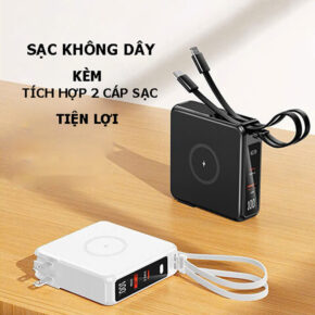 Remax RPP-T1 – Sạc dự phòng không dây 10000mAh tích hợp củ sạc nhanh 22.5W, cáp sẵn, đèn LED tiện lợi 2 Cu sac du phong khong day Remax RPP T1 11