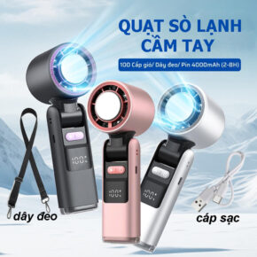 Quạt cầm tay Sò Lạnh K801 tích hợp 100 cấp độ gió, pin 4000mAh, đèn pin LED đa năng – thiết kế nhỏ gọn, tiện lợi mọi lúc mọi nơi.