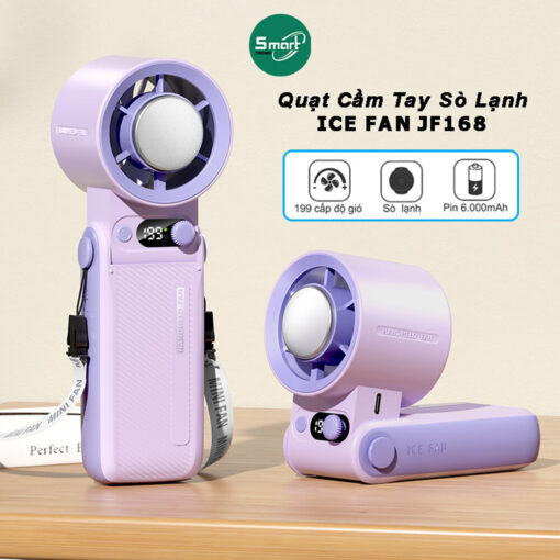 Quạt cầm tay mini ICE FAN JF168 sở hữu pin 6000mAh, gió mạnh lên tới 9,5m/s, tích hợp sò lạnh làm mát trực tiếp và 199 cấp độ gió dễ điều chỉnh. Thiết kế 3 trong 1: cầm tay, đeo cổ, để bàn, dễ dàng gấp gọn mang theo mọi lúc. Bảo hành 6 tháng tại Smart Trend Store.