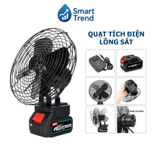 Quạt Tích Điện Mini SMART TREND – Lồng Sắt Bền Bỉ, Pin 10 Cell Dùng Liên Tục Nhiều Giờ