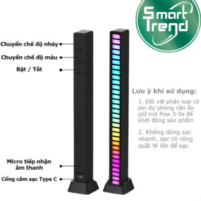 Đèn LED Nháy Theo Nhạc Cảm Biến Âm Thanh RGB - Trang Trí Bàn Làm Việc, Livestream, Xe Hơi 5 thanh led nhay theo nhac 10
