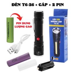 Den Pin Cam Tay Sieu Sang T6 26 COB – Zoom Xa Pin Sac USB Nam Cham Duoi 11