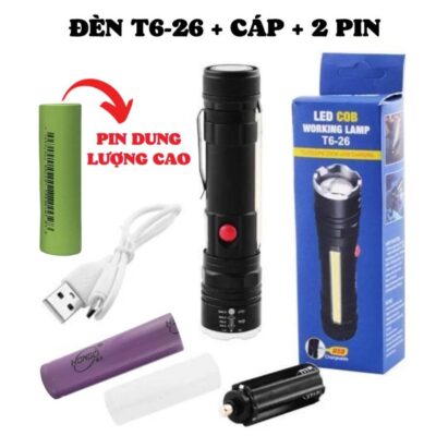Den Pin Cam Tay Sieu Sang T6 26 COB – Zoom Xa Pin Sac USB Nam Cham Duoi 11