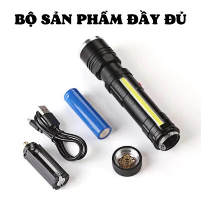 Den Pin Cam Tay Sieu Sang T6 26 COB – Zoom Xa Pin Sac USB Nam Cham Duoi 12