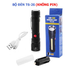 Den Pin Cam Tay Sieu Sang T6 26 COB – Zoom Xa Pin Sac USB Nam Cham Duoi 16