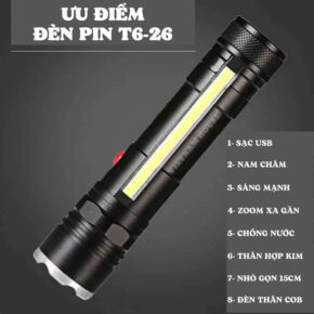 Đèn Pin Cầm Tay Siêu Sáng T6-26 COB – Zoom Xa, Pin Sạc USB, Nam Châm Đuôi 3 Den Pin Cam Tay Sieu Sang T6 26 COB – Zoom Xa Pin Sac USB Nam Cham Duoi 3