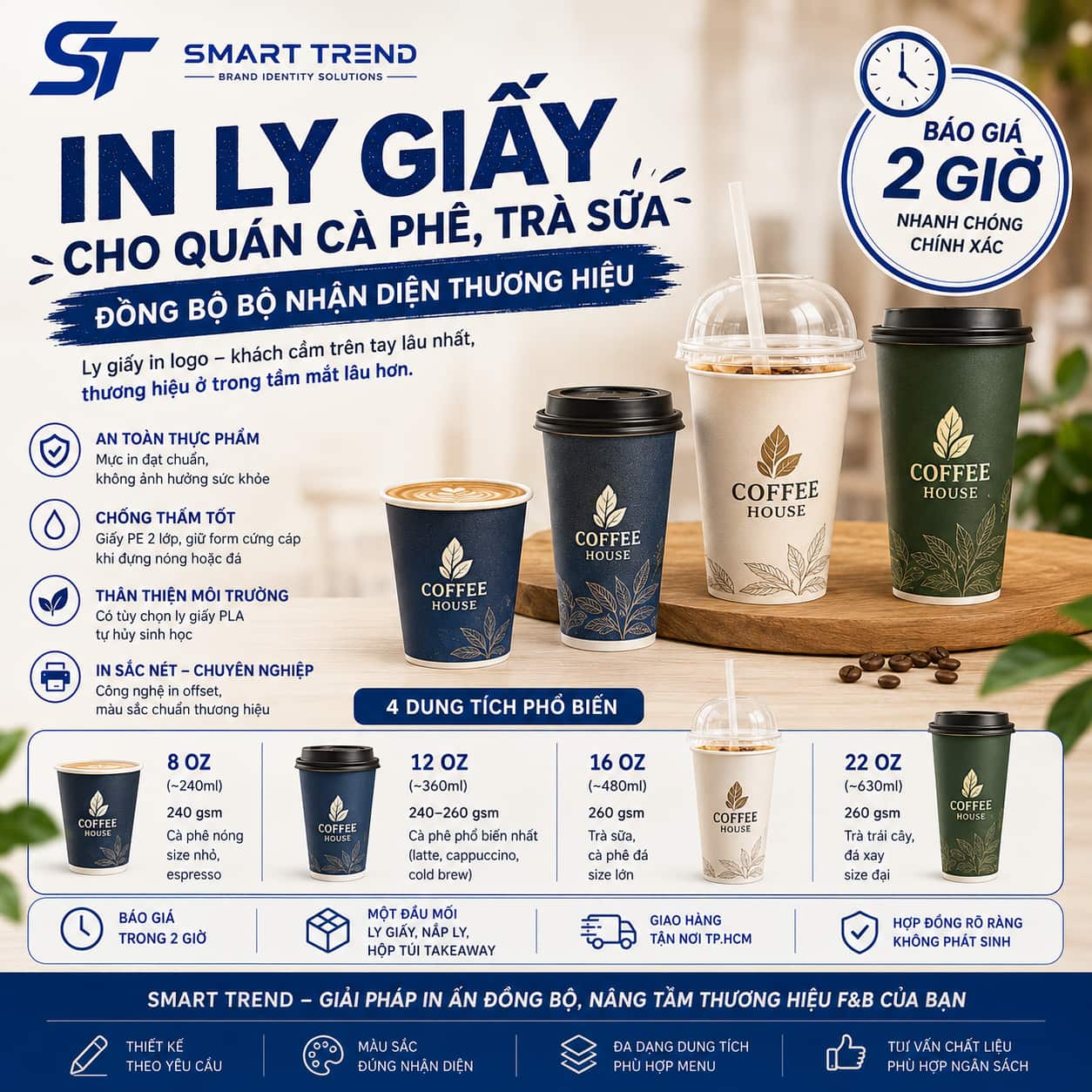 In Ly Giấy Cho Quán Cà Phê: 4 Dung Tích Phổ Biến 5 in ly giay
