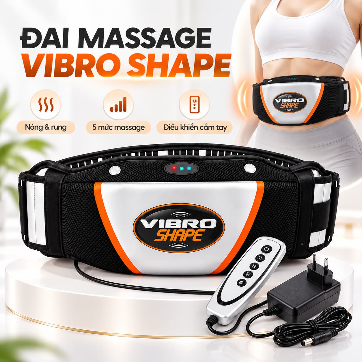 Đai massage bụng Vibro Shape nóng và rung 5 mức massage