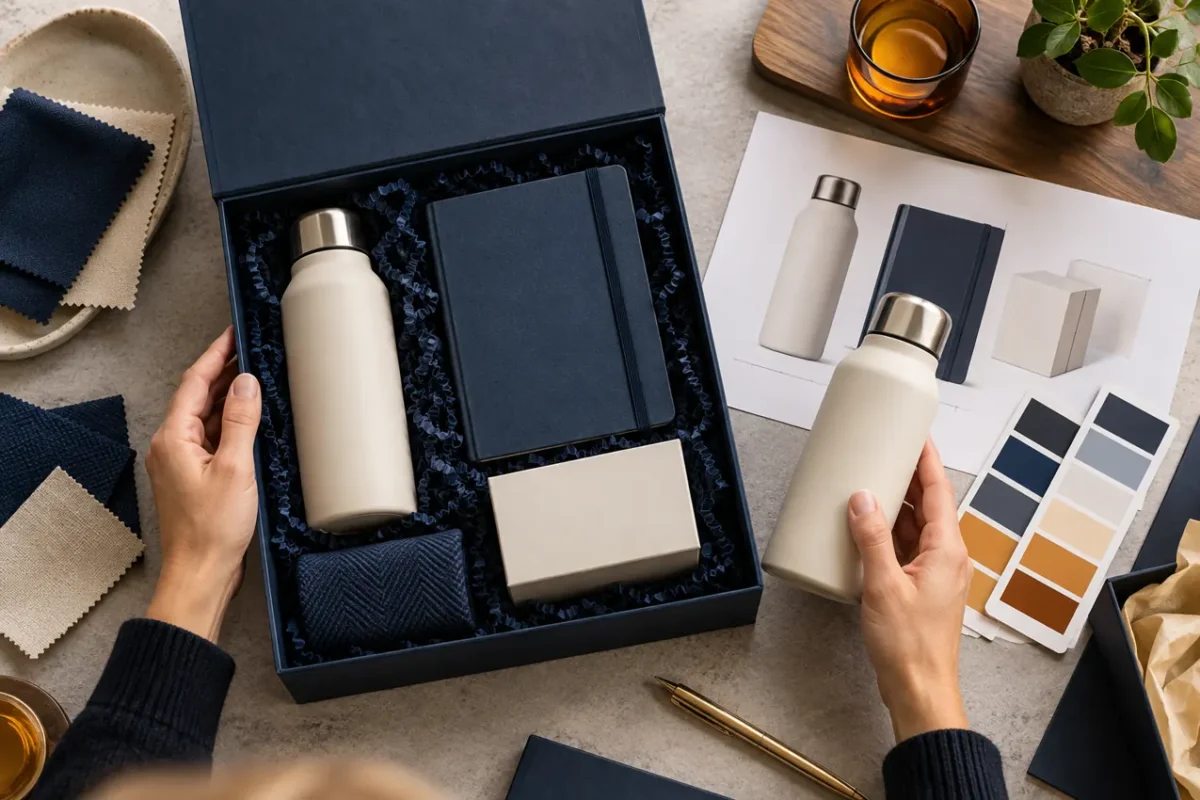 Duyệt in logo, gift set và bao bì: checklist trước khi sản xuất 1 Bản mẫu gift set, vị trí logo và bảng màu bao bì được đối chiếu trước khi sản xuất