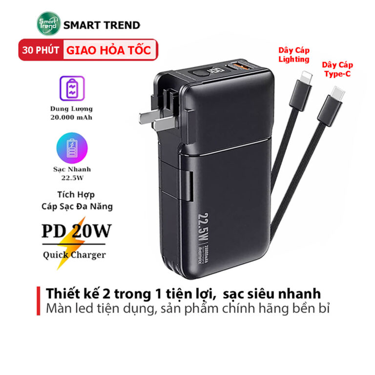 Pin Sạc Dự Phòng REMAX RPP-267 20000mAh – Tích Hợp Cáp và Chân Cắm AC