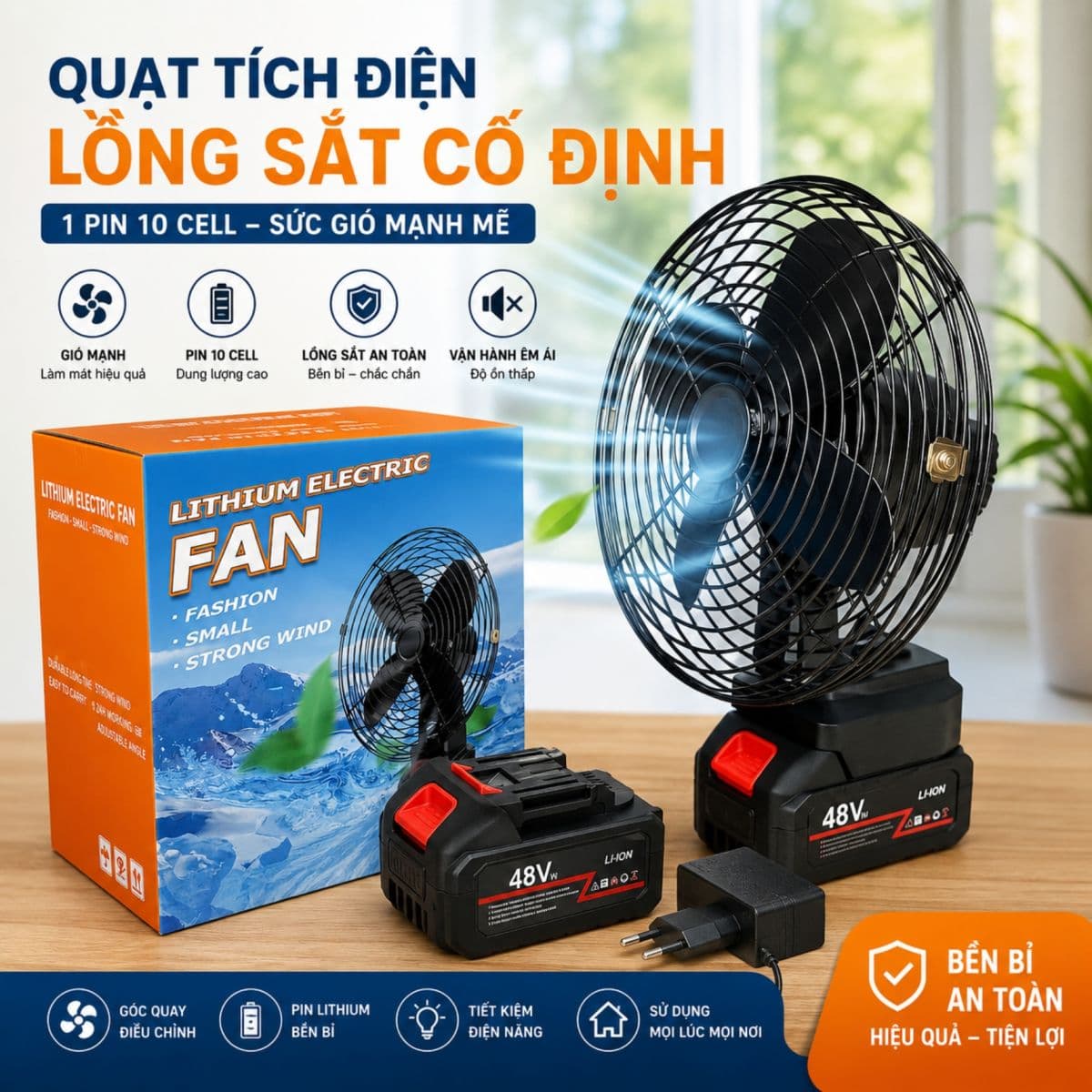 bo-quat-tich-dien-t16 Bộ quạt tích điện T16 gồm quạt pin 10 cell và sạc
