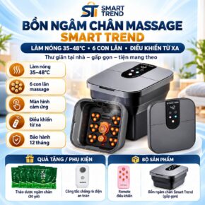 Bồn ngâm chân massage Smart Trend làm nóng 35–48°C 6 con lăn gấp gọn điều khiển từ xa