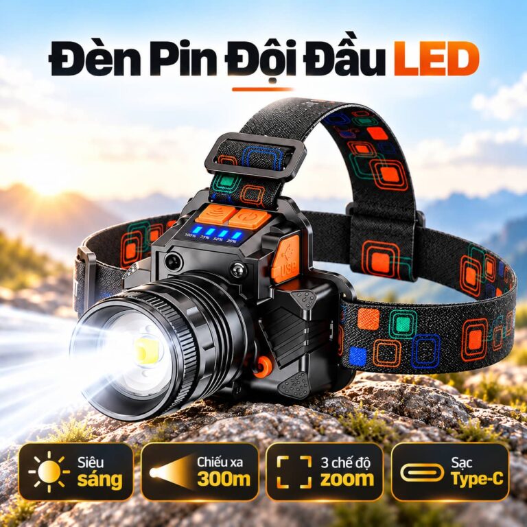Đèn Pin Đội Đầu LED Siêu Sáng T8 35W – Chiếu Xa 300m, Sạc Type-C