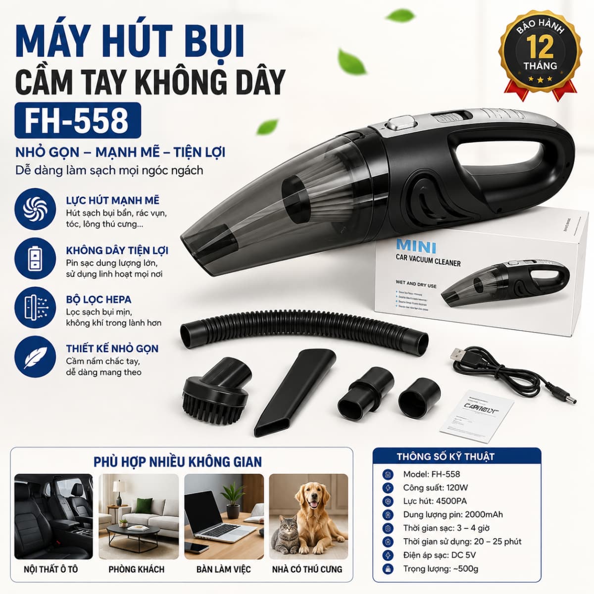 may-hut-bui-cam-tay-fh-558 (1) Máy hút bụi cầm tay FH-558 thiết kế không dây nhỏ gọn