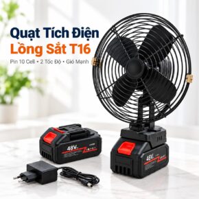 Quạt tích điện lồng sắt T16 pin 10 cell, 2 tốc độ, gió mạnh